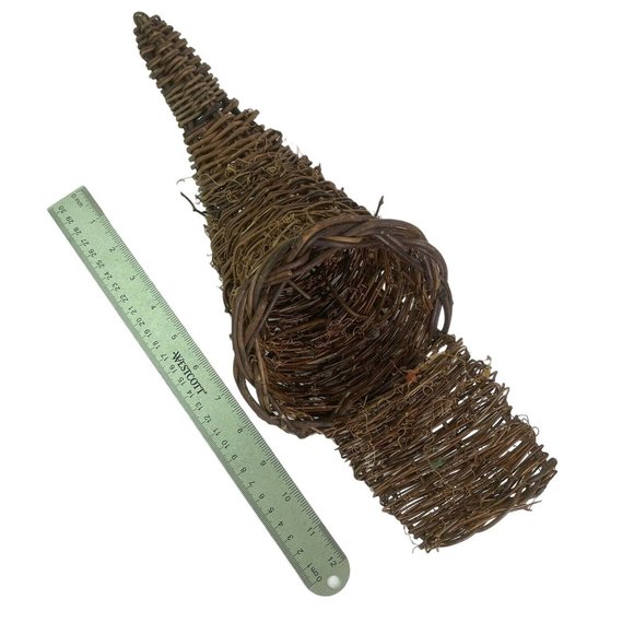 Wicker Cornucopia Basket Horn of Plenty Footed or Hang Thanksgiving Rustic 15" - Picture 6 of 6